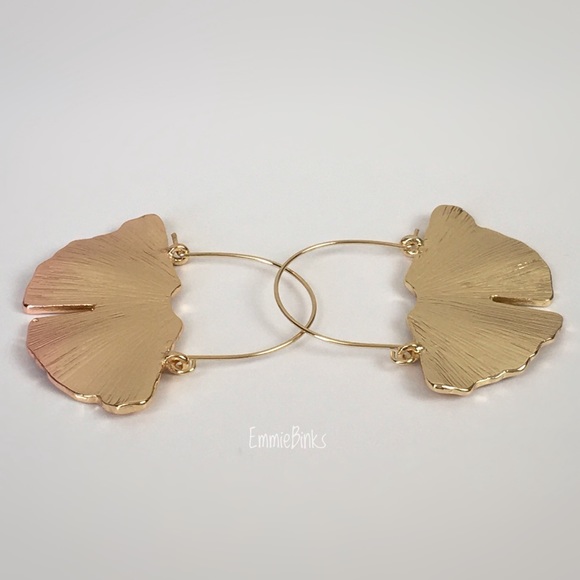 Anthropologie Jewelry 338 New Golden Gingko Hoop Earrings